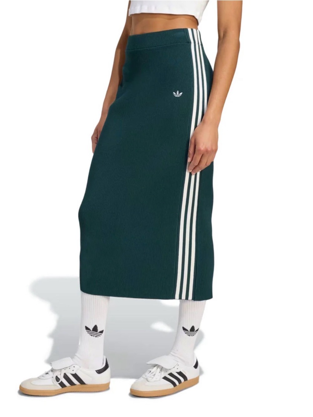 Adidas Women's Green Ribbed Midi Skirt with Side Stripes 1693000